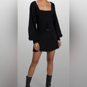 Free People Emmaline Mini Dress Ballon Sleeve Sweater Dress-NWT